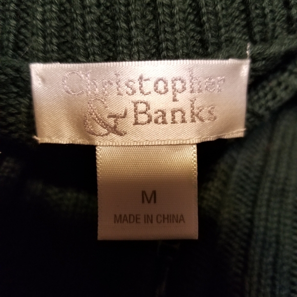 CHRISTOPHER AND BANKS green 100% cotton cable knit long sleeve zip up sweater - Picture 5 of 6